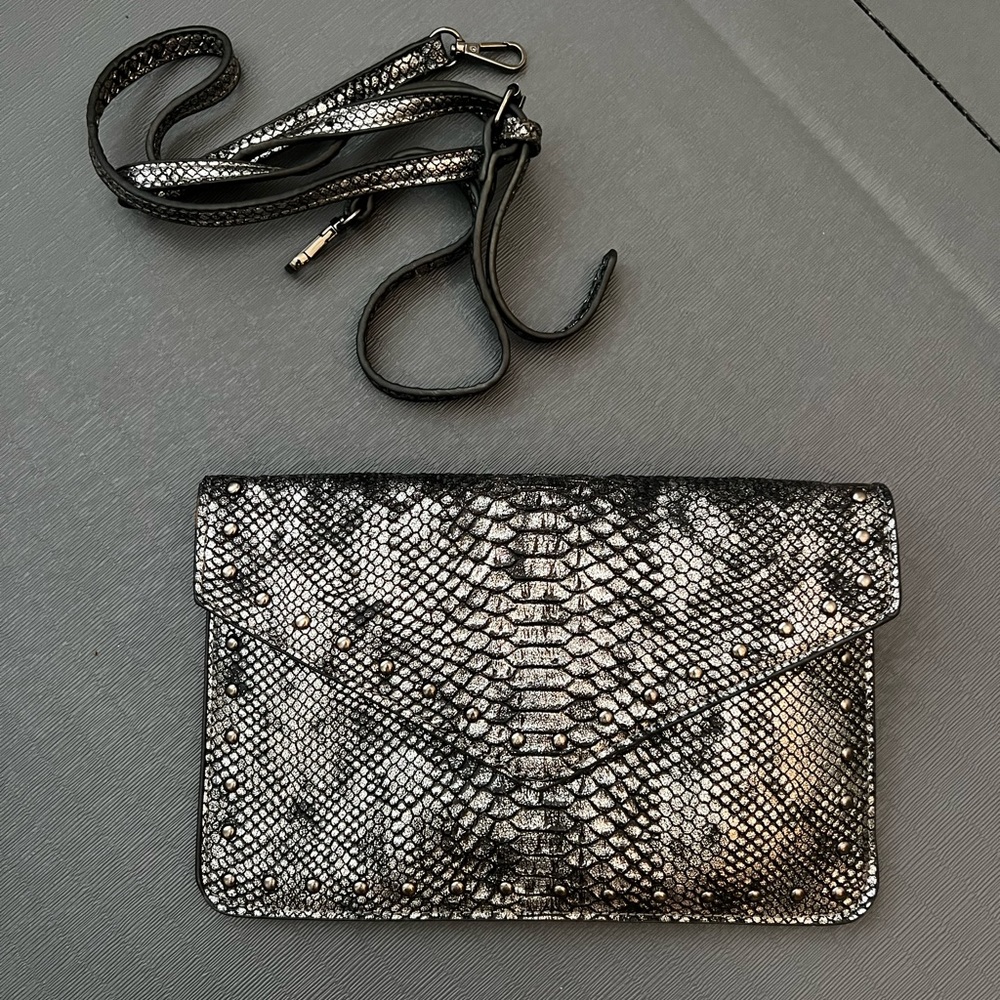 Silver and Black Snake Clutch/ Shoulder Bag